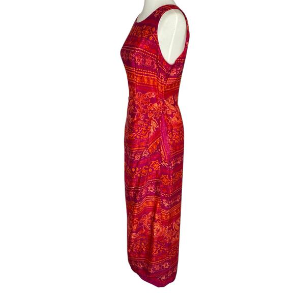 R&K Originals Maxi Dress Red Faux Wrap Sleeveless Tropical Floral Size 14 Y2K - Picture 7 of 15